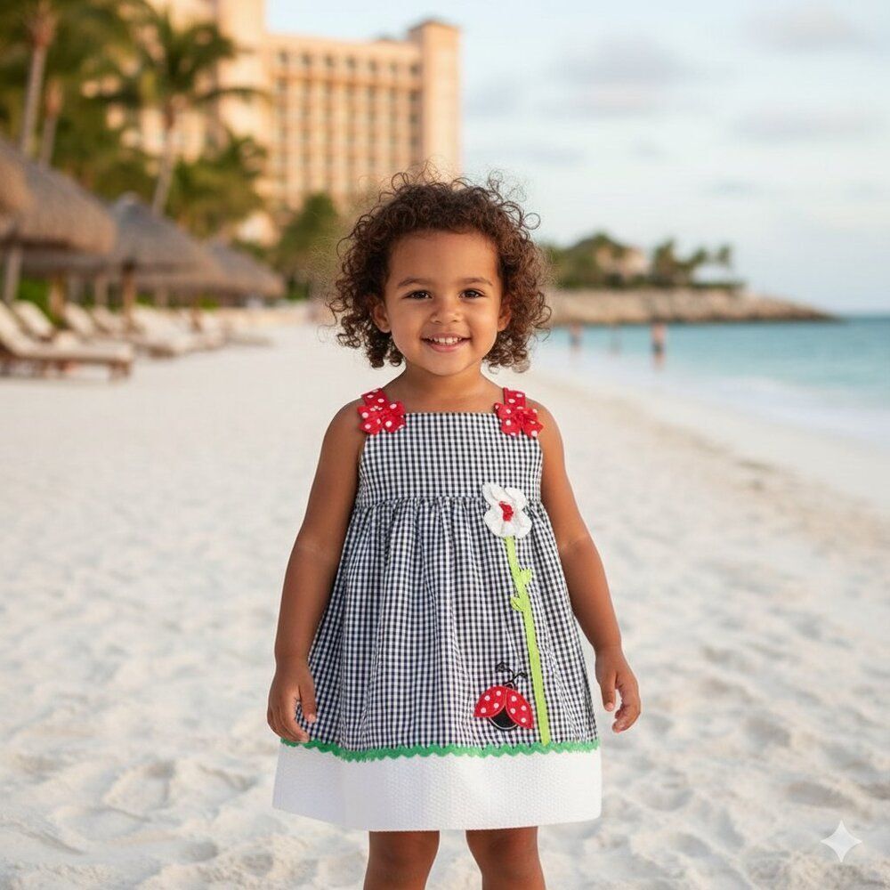 Emily Rose Girls Gingham Checked Lady Bug Dress Size 3T